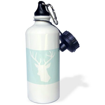 White Deer Heads 3dRose White deer head silhouette on mint blue - stag antlers - stylish modern pastel turquoise teal aqua, Sports Water Bottle, 21oz ()