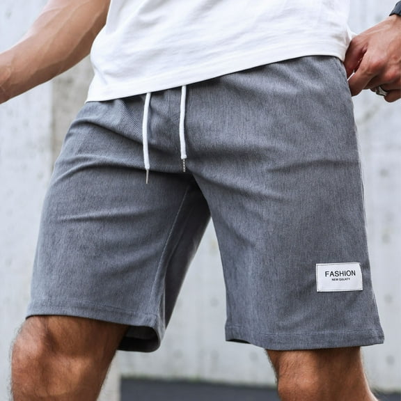 Men's Summer Plus Size Short Pants Summer Fashion Size M Solid Color Elastic Waist Athletic Casual Pants Gray Color Workwear Knee Length Sport Cargo Shorts