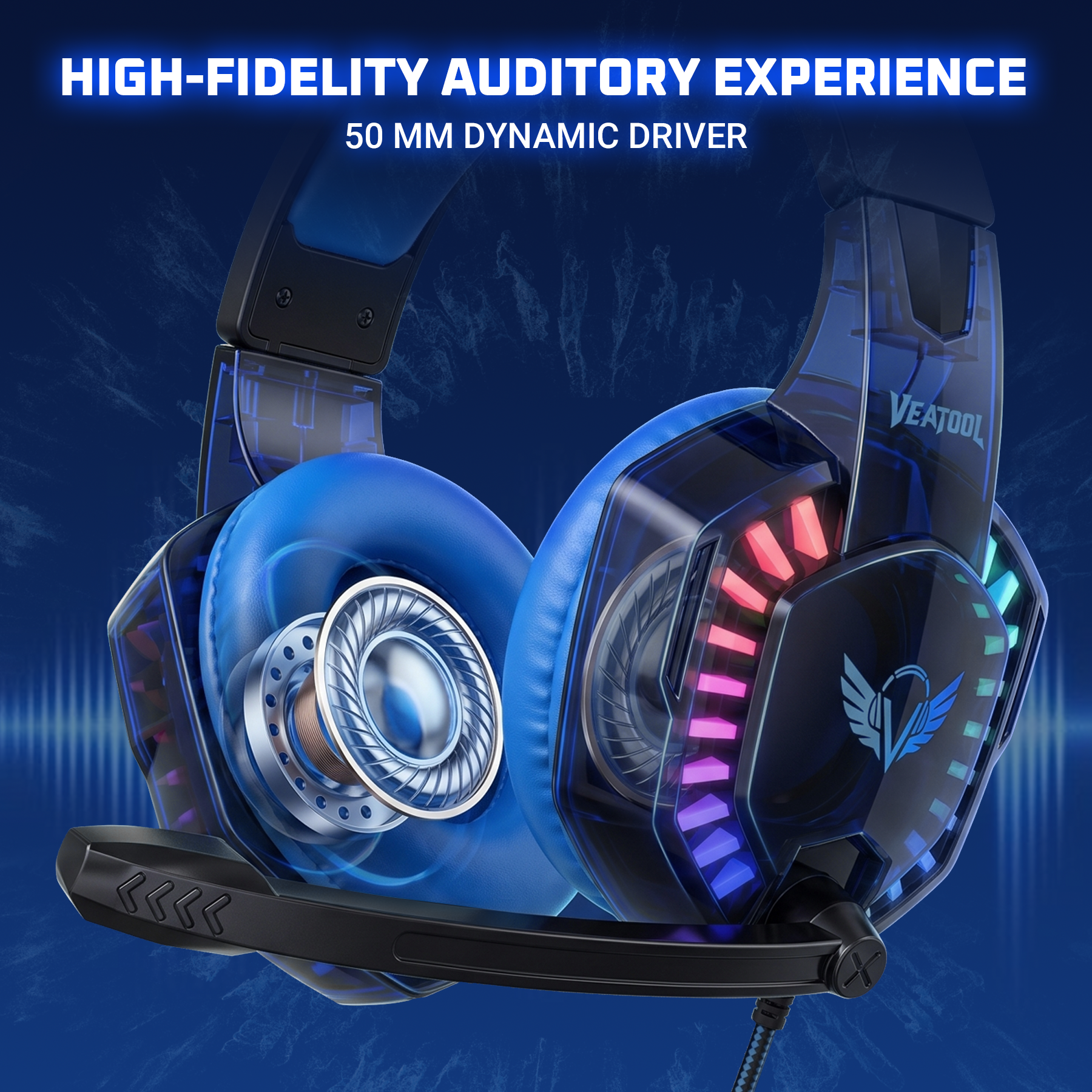 VEAT00L Wired Gaming Headset, 50mm Driver, 3D Stereo Sound photo 5