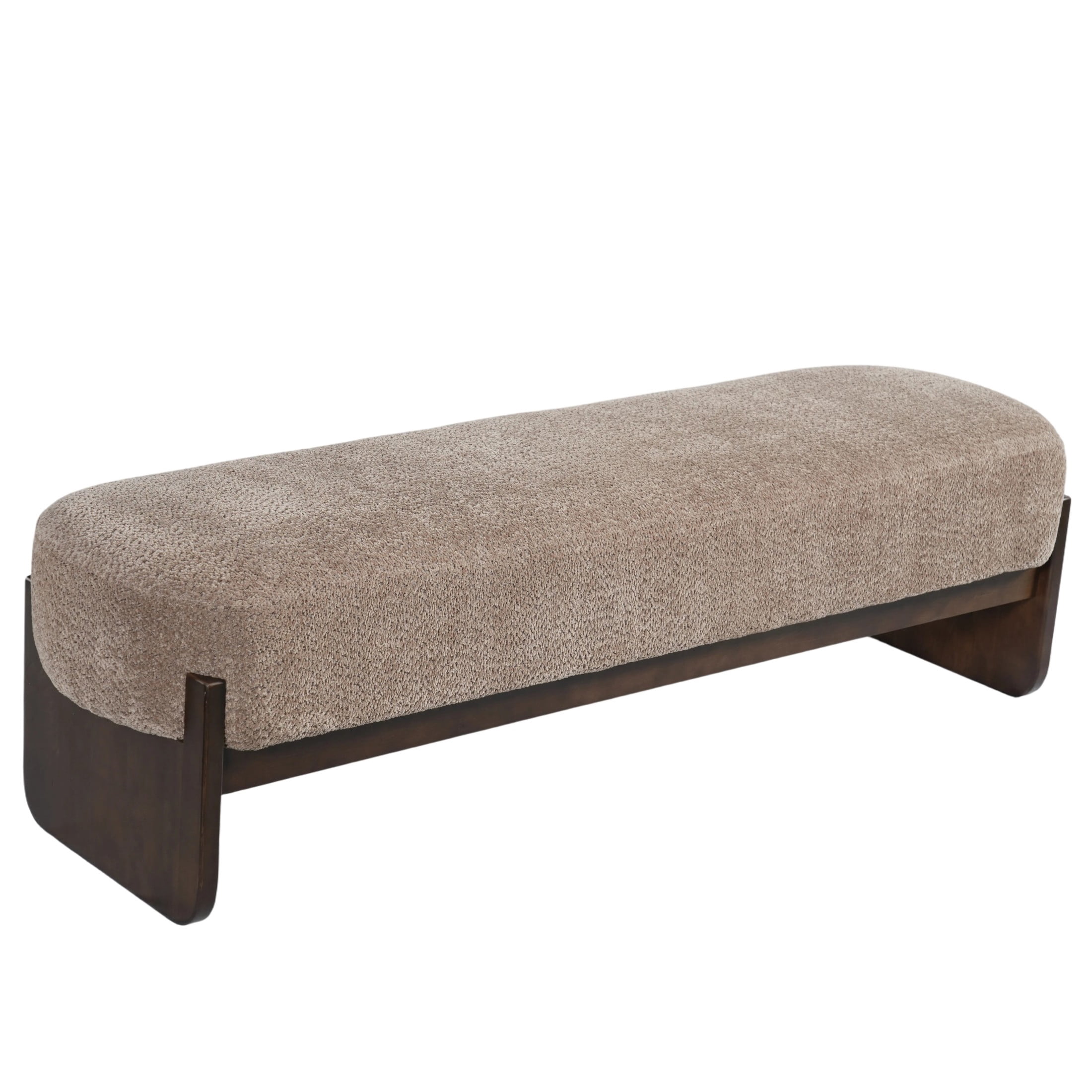Christopher Knight Home Loop Yarn Rectangle Ottoman Bench with Brown Wooden Legs and Light Brown Upholstered