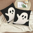 thumbnail image 5 of Halloween Pillow Covers 18X18 Inch Set of 2 Black White Ghost Decor Throw Pillow Covers Halloween Cushion Cases Farmhouse Decorative Outdoor Pillow Covers for Couch Home Sofa Living Room, 5 of 5