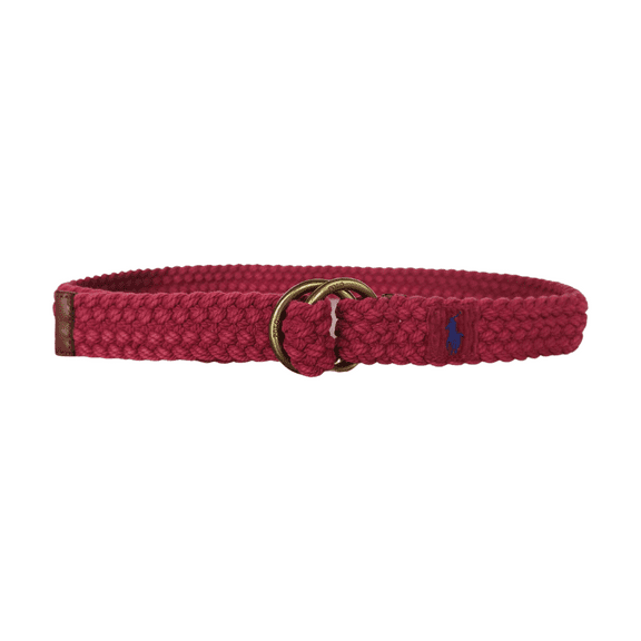 $118 Polo Ralph Lauren Men's Leather-Trim Webbed Belt, DK Red, Md