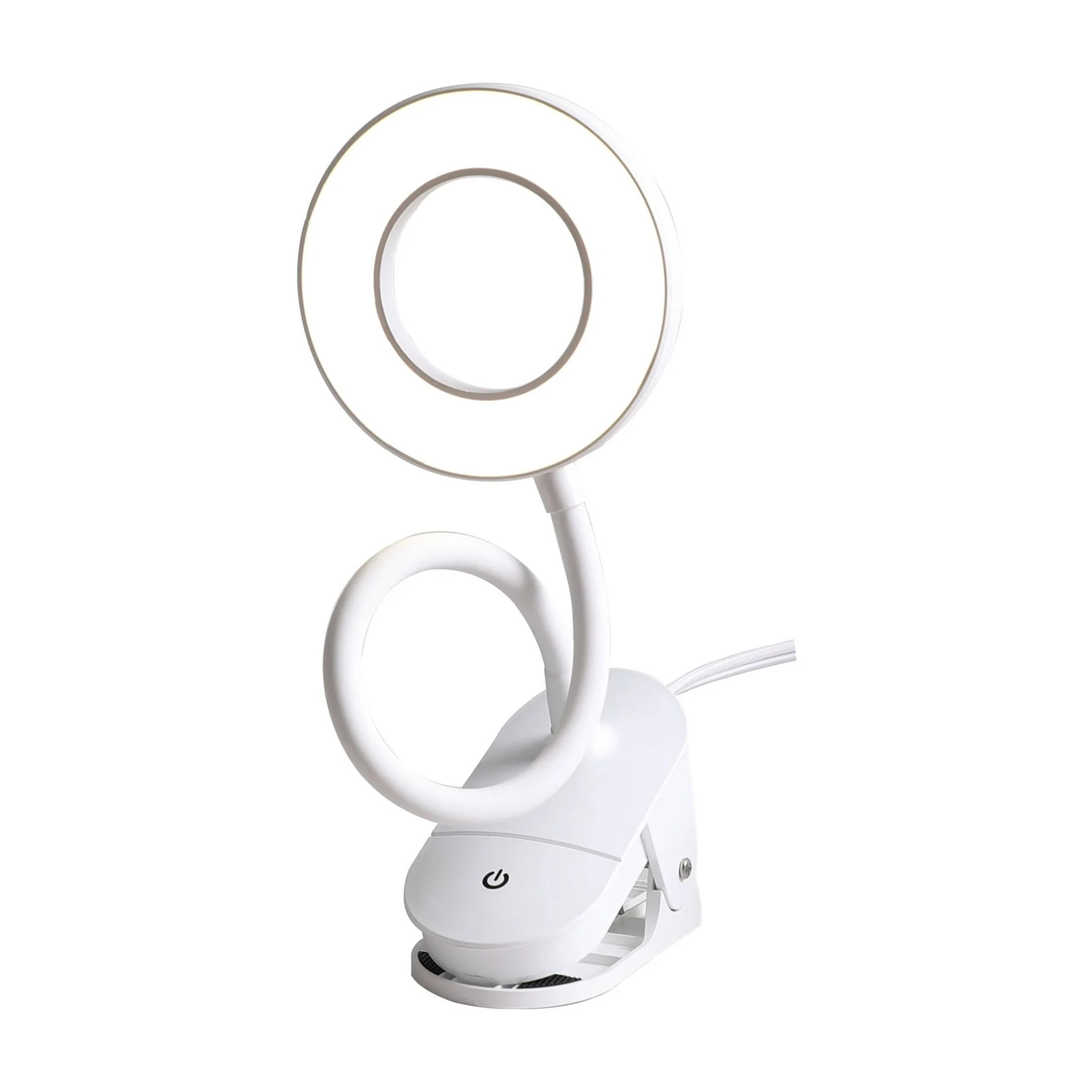 Mainstays LED Ring Light Gooseneck Clip Lamp, White Matte Finish