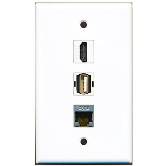 RiteAV - 1 Port HDMI and 1 Port USB A-A and 1 Port Shielded Cat6 Ethernet Wall Plate
