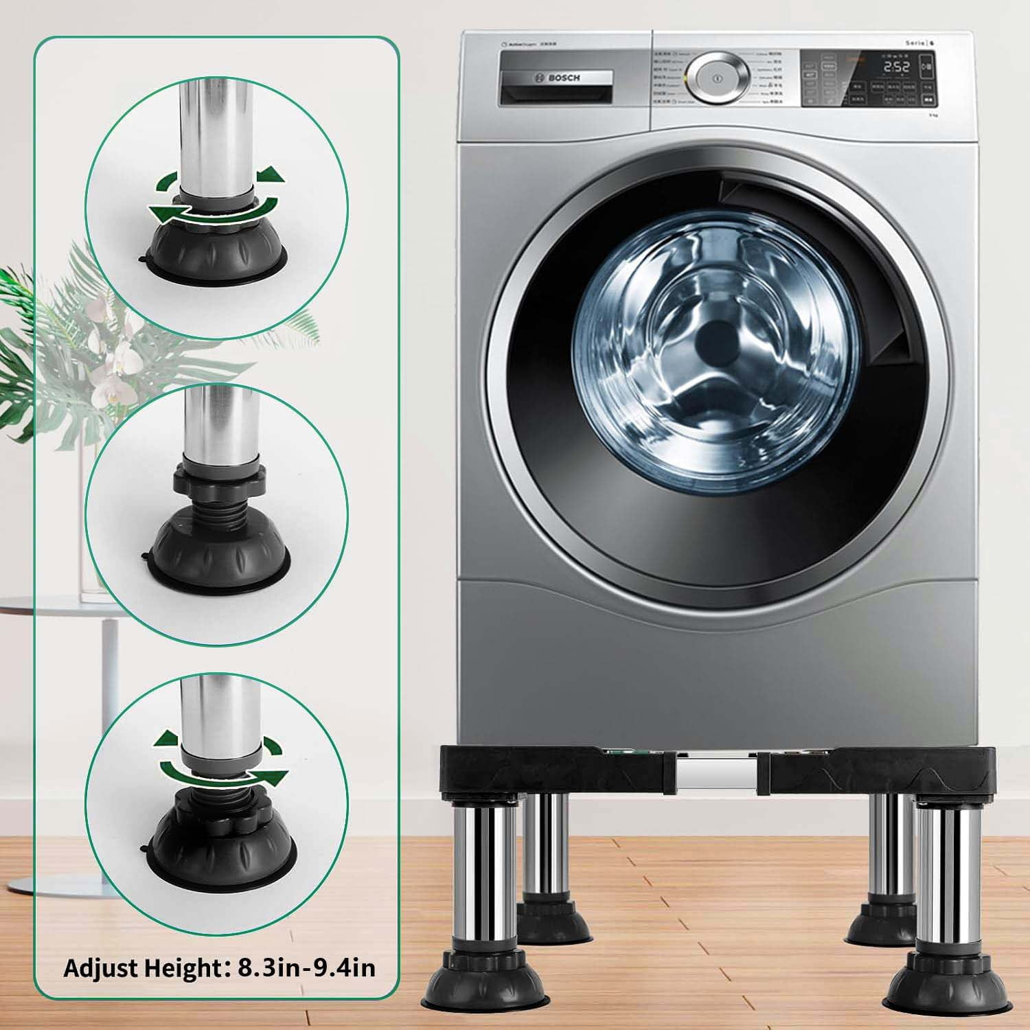 Refrigerator Washer Stand, Height 8.3 in-9.4 in Adjustable Non-Slip Base with 4 Stainless Steel Feet, Universal Base for Household Appliances