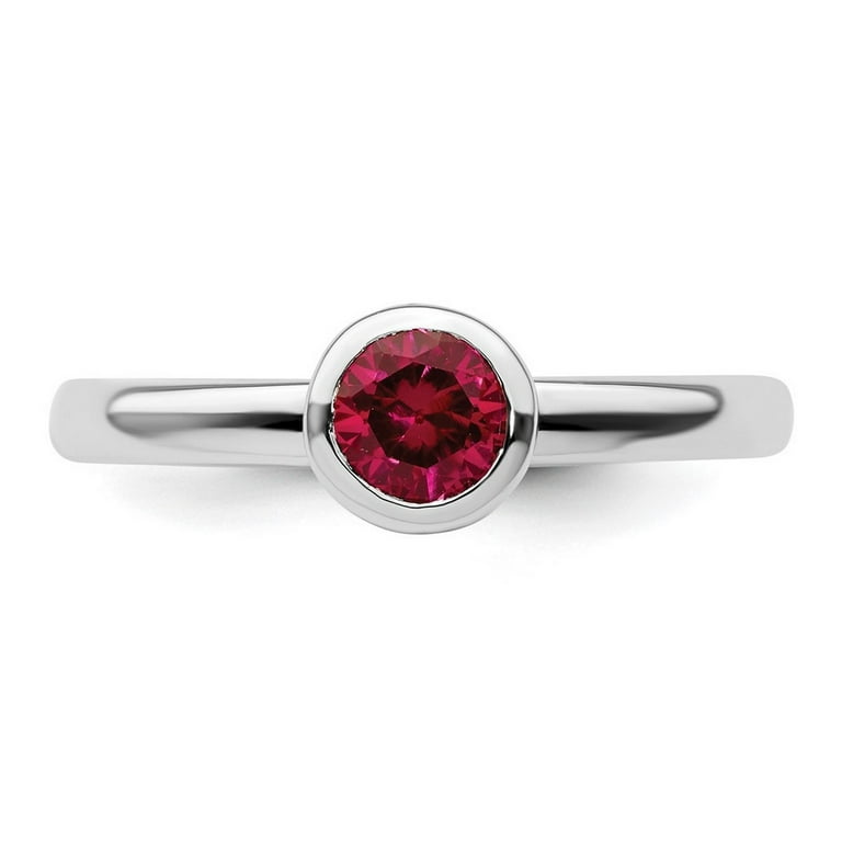 Sterling Silver Stackable Expressions 5mm Round Low Set Creatd Ruby Ring Sterling Silver Stackable Expressions 5mm Round Low Set Creatd Ruby Ring