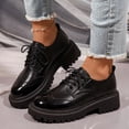 thumbnail image 3 of HEWUQI Oxford Shoes for Women Lace up Platform Wingtip Patent Leather Chunky Low Heels Round Toe Casual Work Vintage Dress Pumps Black Size 7.5, 3 of 5