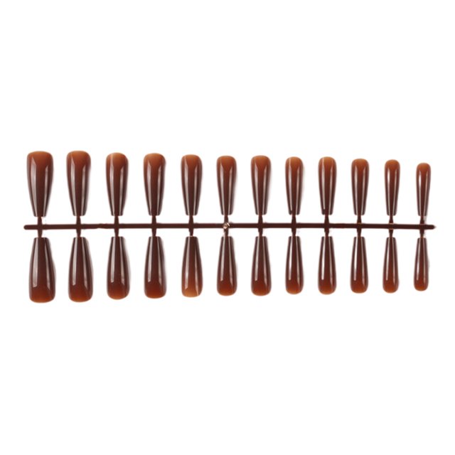 Vogacara 24 piezas Extra largas Prensa en uñas Artificial DIY Sólido Duradero Francés Elegante Uñas acrílicas para salones de manicura Arte Cubierta Juegos de manicura 33marrón Vogacara CE011405-33