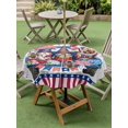 thumbnail image 4 of Outdoor Tablecloth with Umbrella Hole for Patio/Picnic/Party/Camping, 4th of July Waterproof Table Cloth Round Cover Washable, USA Blue Red Gnomes Independence Day (Dia 60"), 4 of 9