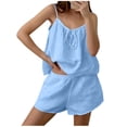 thumbnail image 2 of Hrsba Women's Solid Color Cotton Linen Feel Cami Top and Elastic Waist Shorts Pajama Set 2 Piece Cozy Home Wear, 2 of 8
