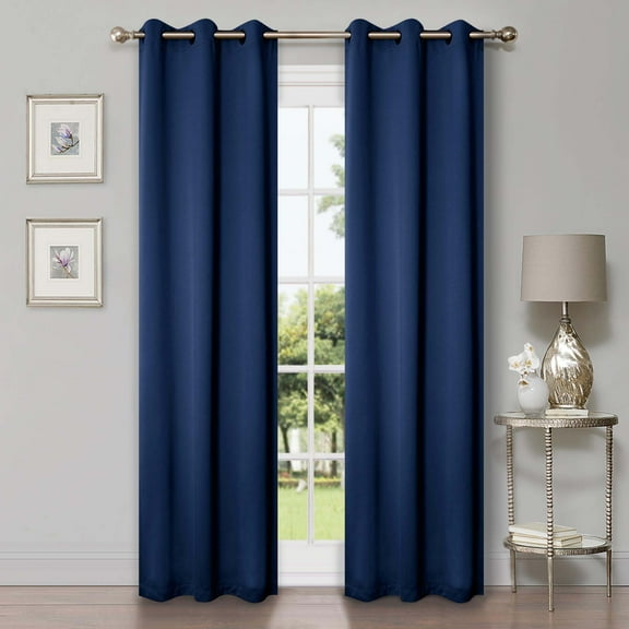 Superior Blackout Solid Light Filtering Grommet Curtain Panel Set, 42"X 108", Navy Blue