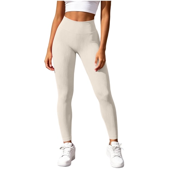 MXUIKV Leggings Pants for Women Tight Fitted Elastic High Waist Workout Yoga Trousers Solid Color(X-Large,White)