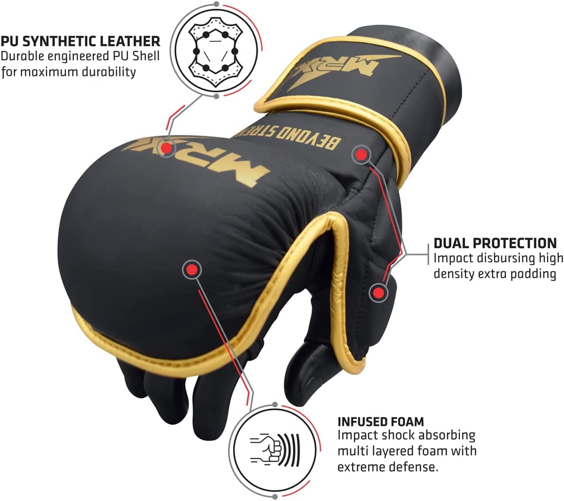MRX MMA Grappling Gloves 7 OZ Boxing Punching Glove Mitts Black Golden S/M