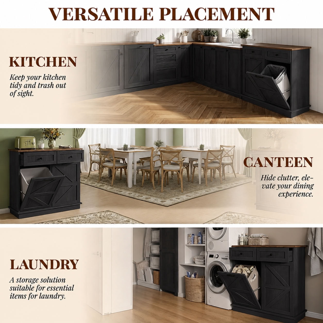 MAYEERTY 39.4" Farmhouse Storage Cabinet, Double Tilt Out Trash Can Cabinet with Drawer, Hidden Cabinet for Kitchen, Laundry, Living Room, Office