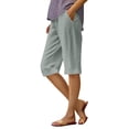 thumbnail image 2 of Bermuda Shorts for Women Petite Cotton Linen Knee Length High Waisted Pull On Baggy Shorts with Pockets Summer Casual Lounge Pants Light Gray XL, 2 of 5