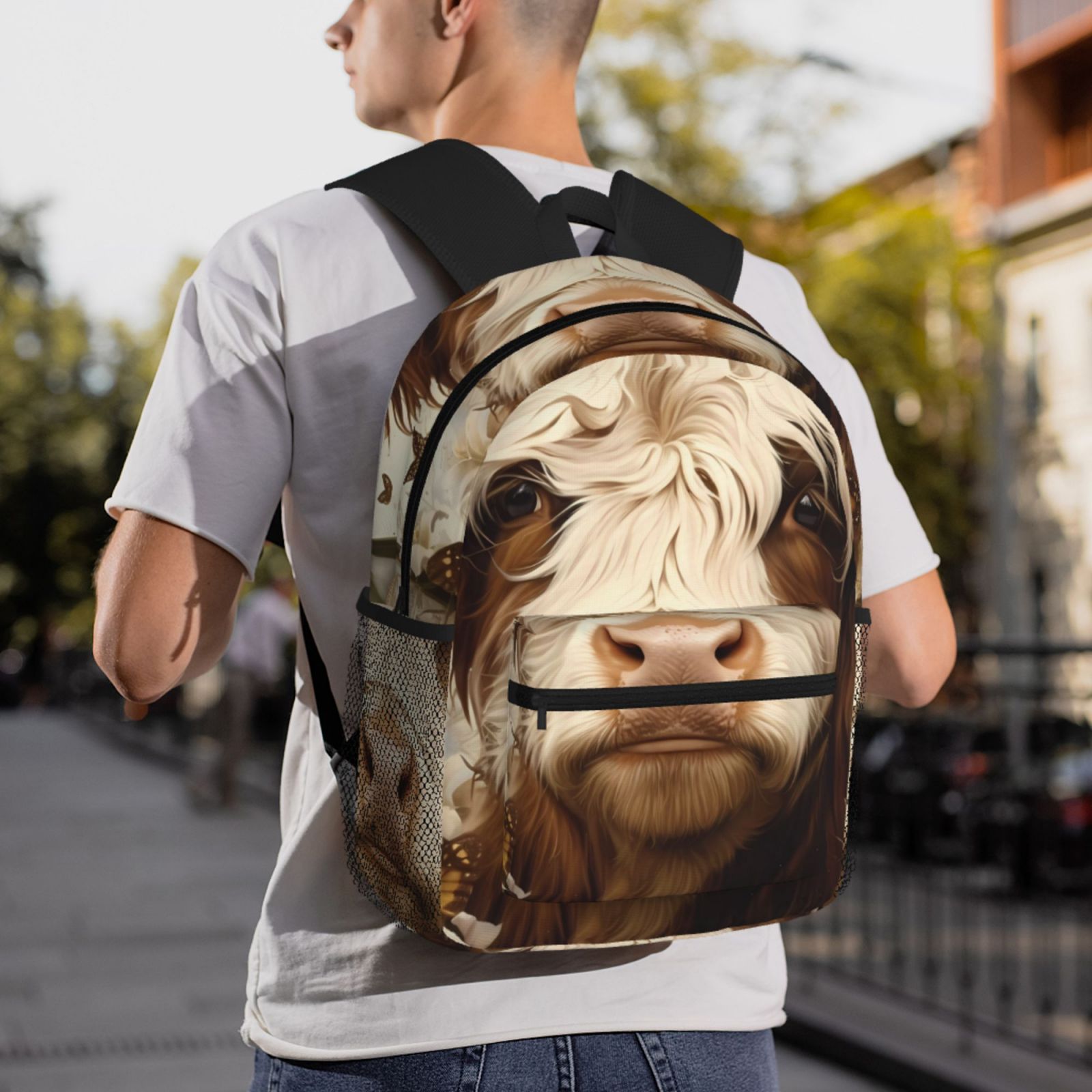 Ratiio Butterfly Cow Barrel Print Casual Backpack for Men and Women, Water Resistant Oxford Fabric School Bag Lightweight Travel Daypack