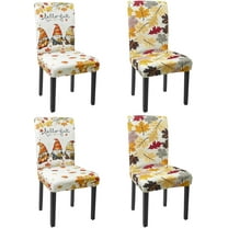 Fall Chair Covers Set of 4 Gnomes Maple Leaves Stretch Parsons Chair Slipcovers for Fall Thanksgiving Dining Room Decor Chair Seat Protectors(Gnomes Maple Leaf,4PCS)