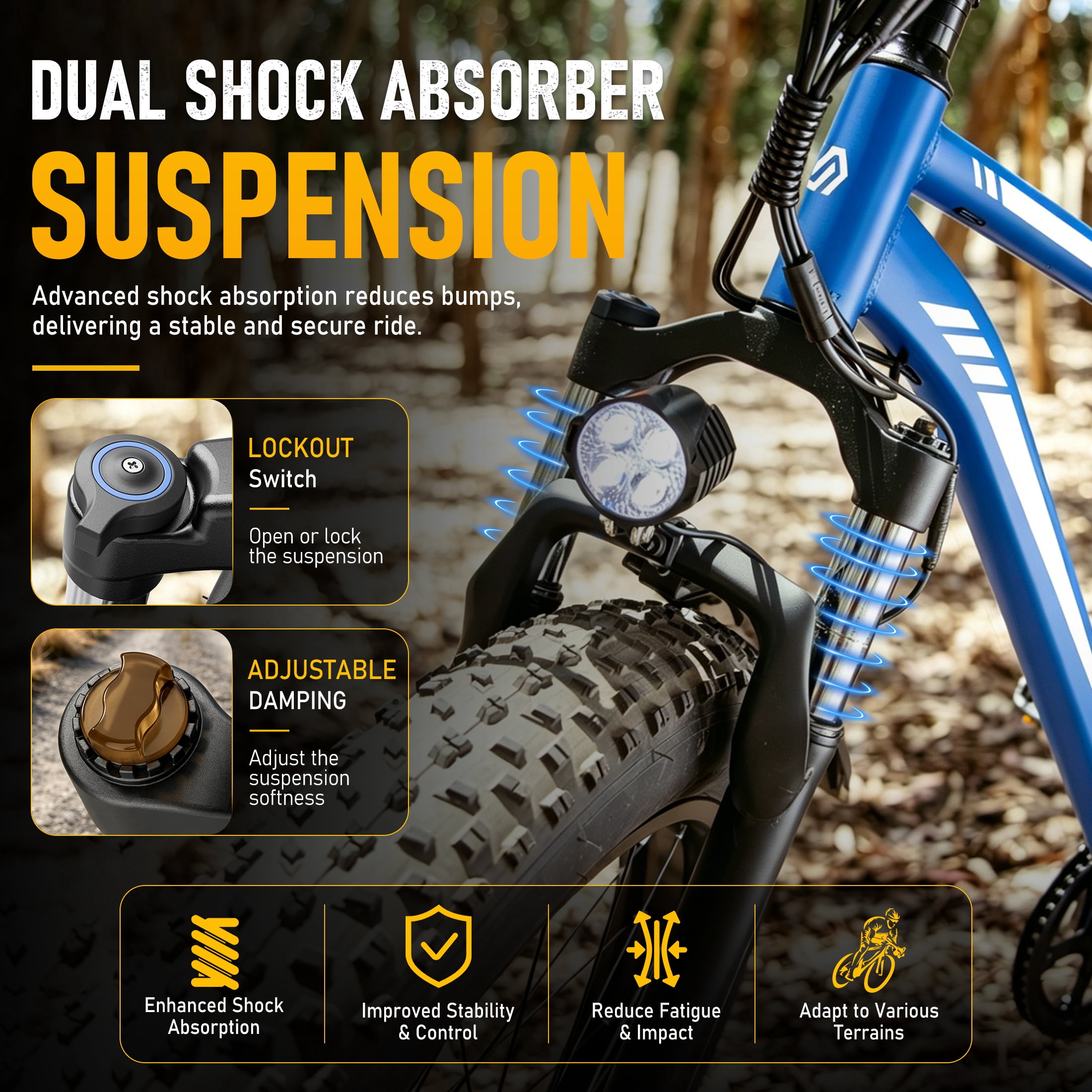 SUNTIBYE K10 Electric Bike 1000W, 48V 15Ah, 20" Fat Tire Ebike, 28MPH, E-Mountain Bike UL2849,Blue