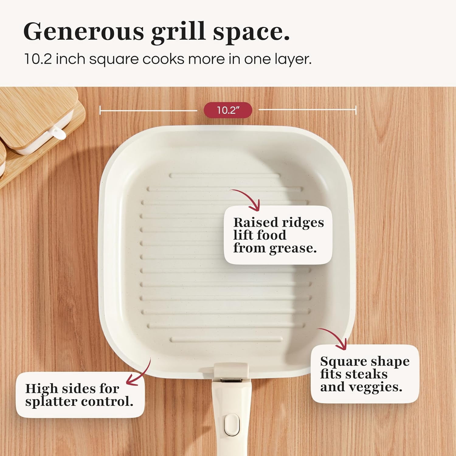 Non-Stick Square Grill Pan for Indoor Cooking - Detachable Handle Aluminum Frying Pan with