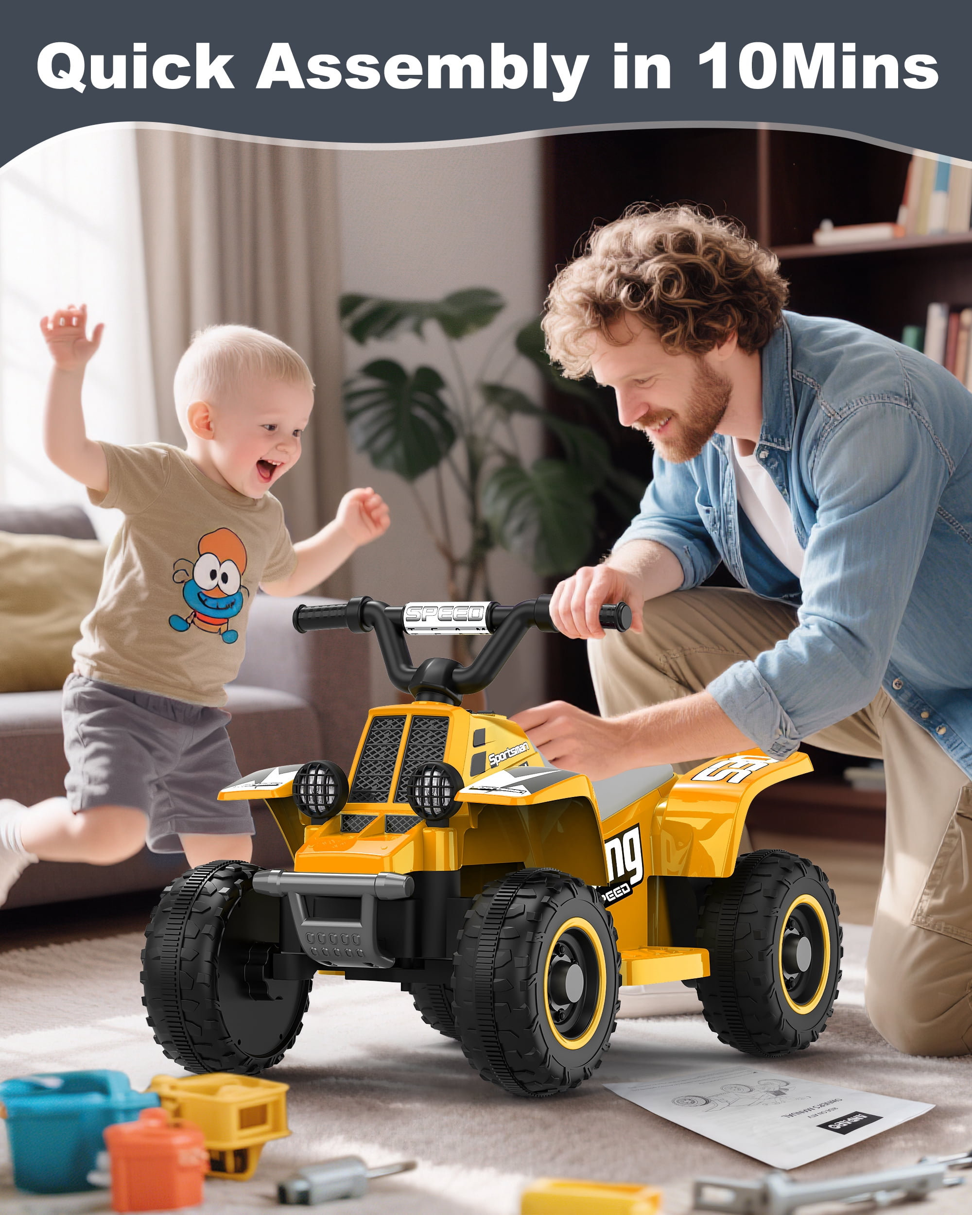 TOKTOO 6V 7Ah Powered Ride on ATV Toys, Electric Kids Car, 4 Wheeler Ride on Car w/ Music Player, Toddler Car for Boys Girls Aged 1-3 Years, Yellow