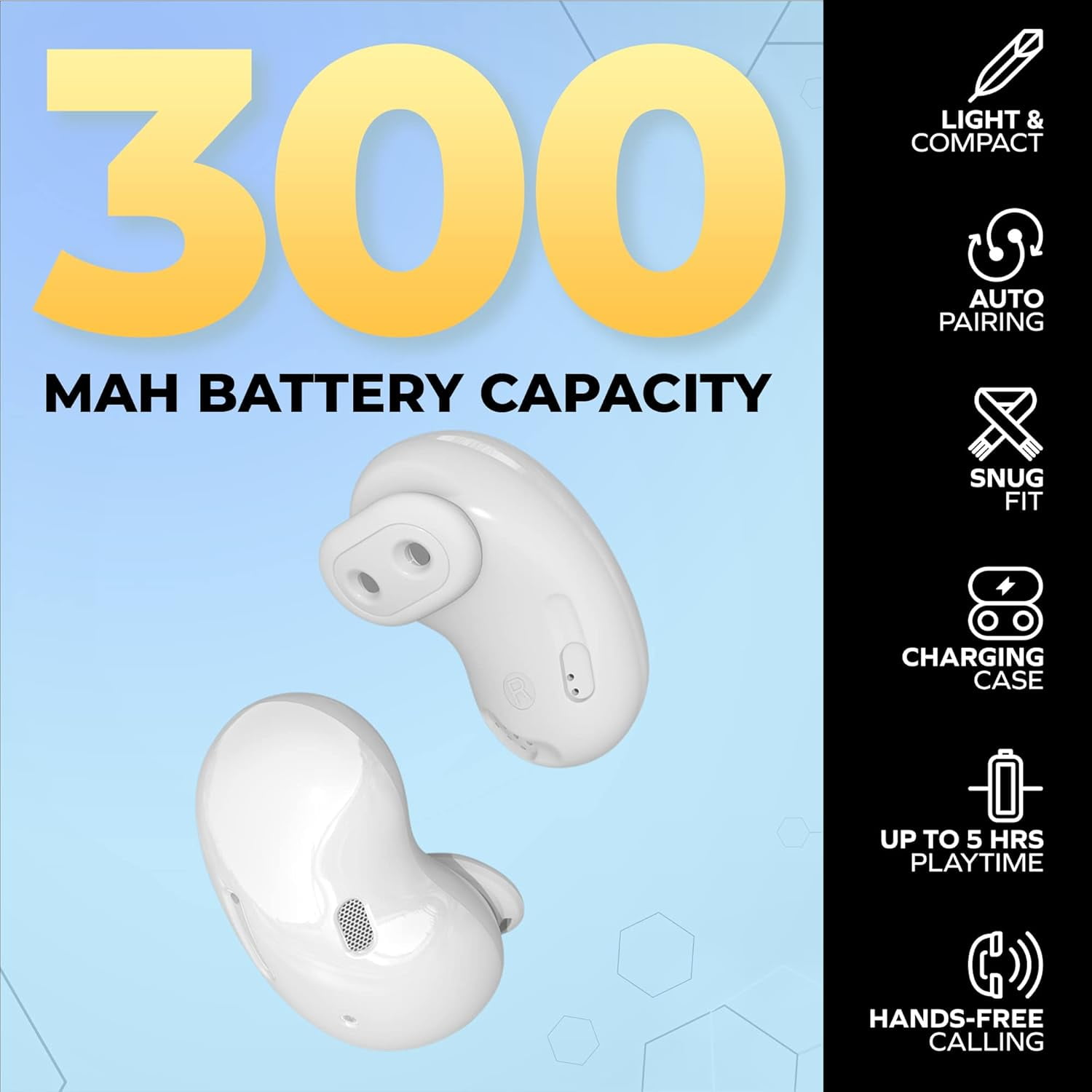 COBY Ultra-Slim True Wireless Earbuds, Ergonomic Bluetooth Earbuds with Microphone, White
