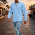thumbnail image 4 of Qwertyu Men's Quarter Zip Up Pullover Mock Neck Long Sleeve Sweatshirt for Men Waffle Knit Casual Half Zipper Pullover Men Light Blue XL, 4 of 7
