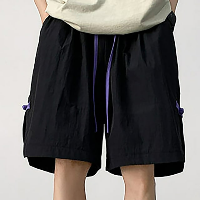 TopLLC Mens Shorts, Men shorts Shorts Men's Wide-Leg Style Solid Color Drawstring Pocket Quick Drying Casual Work Shorts.