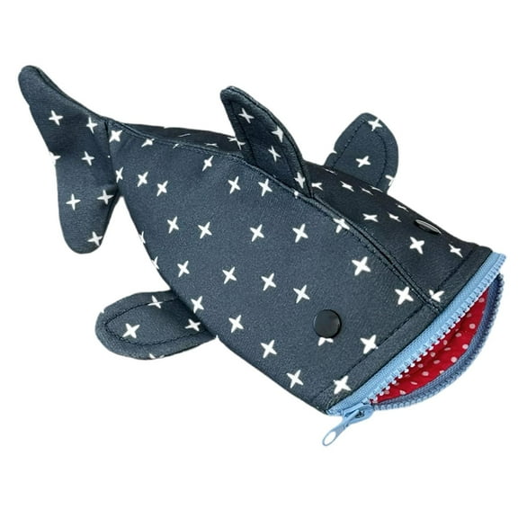 CoudarTitie Funny Shark Shape Zipper Pencil Case 10.2x5.1inch Accessories Large Capacity for Stationery makeup Multipurpose Star Pattern
