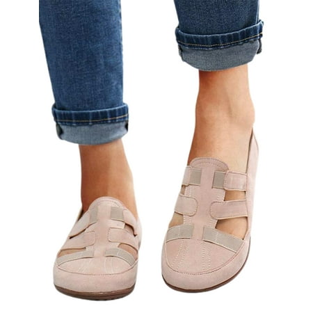 

Pfysire Women Hollow Out Loafers Closed Toe Sandals Slip On Flat Shoes US 9