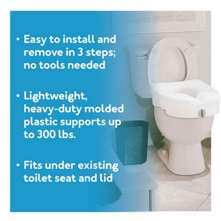 Carex High Rise Toilet Seat with Lock, Standard Fit, Adds 5 in Height for Round & Elongated Toilets, 300lb Capacity