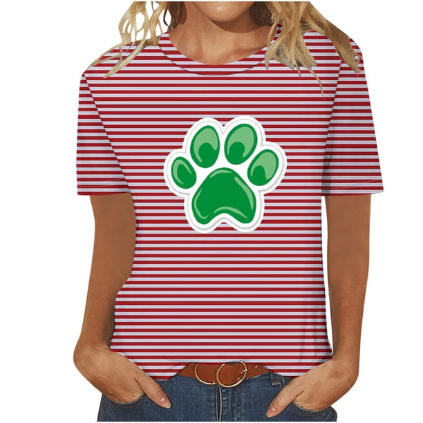 Camisetas Casuales de Mujer Nueva Moda Impresa Cuello Tripulado Manga Corta, Top Ligero para Diario Y Fiesta