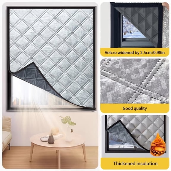 Thermal Window Cover for Winter with Graphene Insulation and Quilted Design, 47.2 X 47.2 Inches, Silver, for Bedroom Draft Blocking, Insulated Window Cover