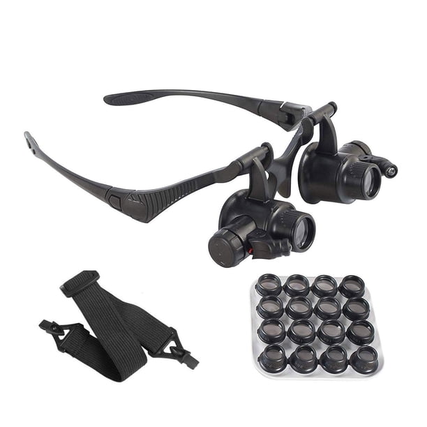 Kingscope Led Iluminado Doble Ojo Joyero Reparación De Relojes Lupas Lupa Diadema Lupa -8 Lentes Intercambiables: 2.5X/4X/6X/8X/10X/15X/20X/25X