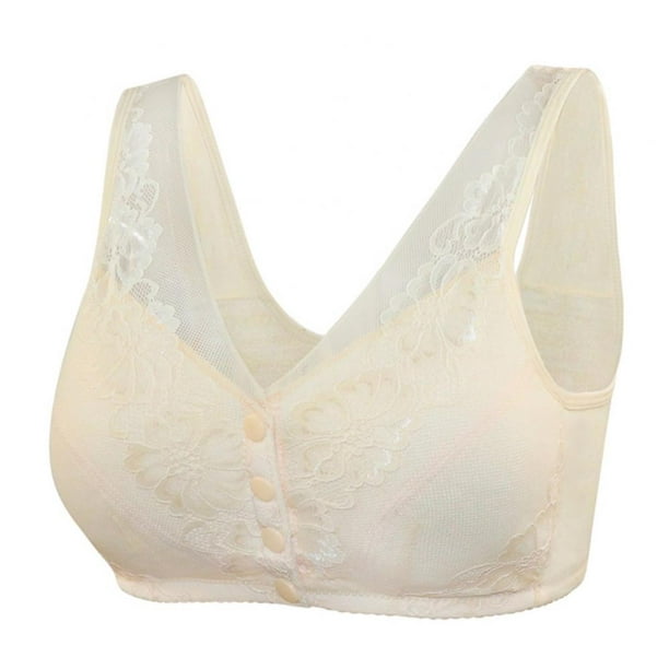 Linen Purity Bra for Older Women Front Closure Padded - Floral Lace ...
