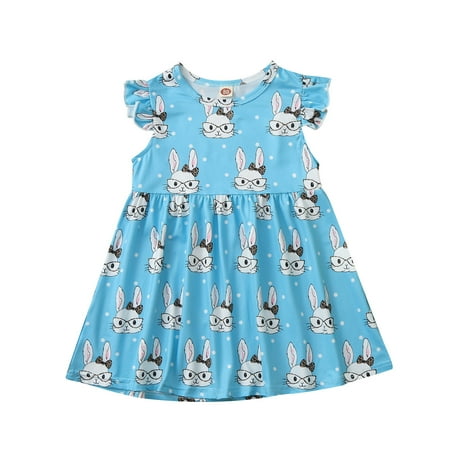 

2023 Summer Savings Girls Dress PEZHADA Toddler Kids Baby Girls Ruffle Easter Polka Dot Bunny Dress Party Princess Blue 100