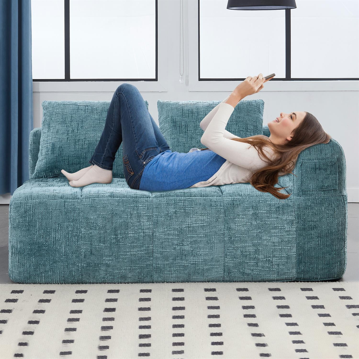 Demi Bonn 62" Plush Chenille Loveseat Sofa, Modular Sleeper for Living Room, Bedroom, Apartment Lounge, Stylish & Comfortable Couch, Blue