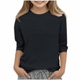 thumbnail image 2 of CLOISE T Shirts for Girl 3/4 Sleeve Tops Crewneck Casual Pullover Smocking Solid Color Summer Blouses Black 9T, 2 of 5