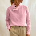 thumbnail image 2 of Cotton Linen Tops Womens 3 Button-Up Stand Collar Long Sleeve T Shirts Loose Plus Size Dressy Casual Blouses (XL, Pink), 2 of 6