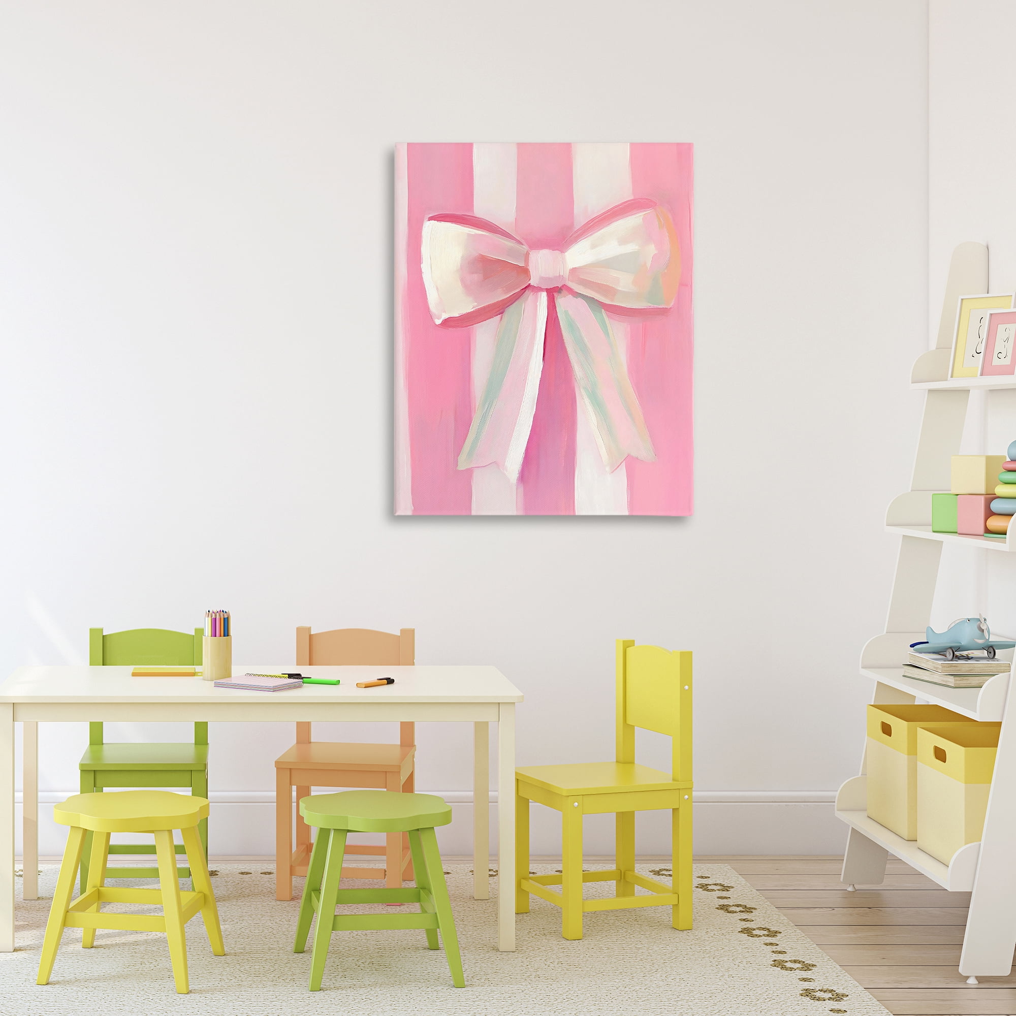 Stupell Industries Preppy Pink Bow on Stripes Canvas Wall Art, design by The Prints Vibe