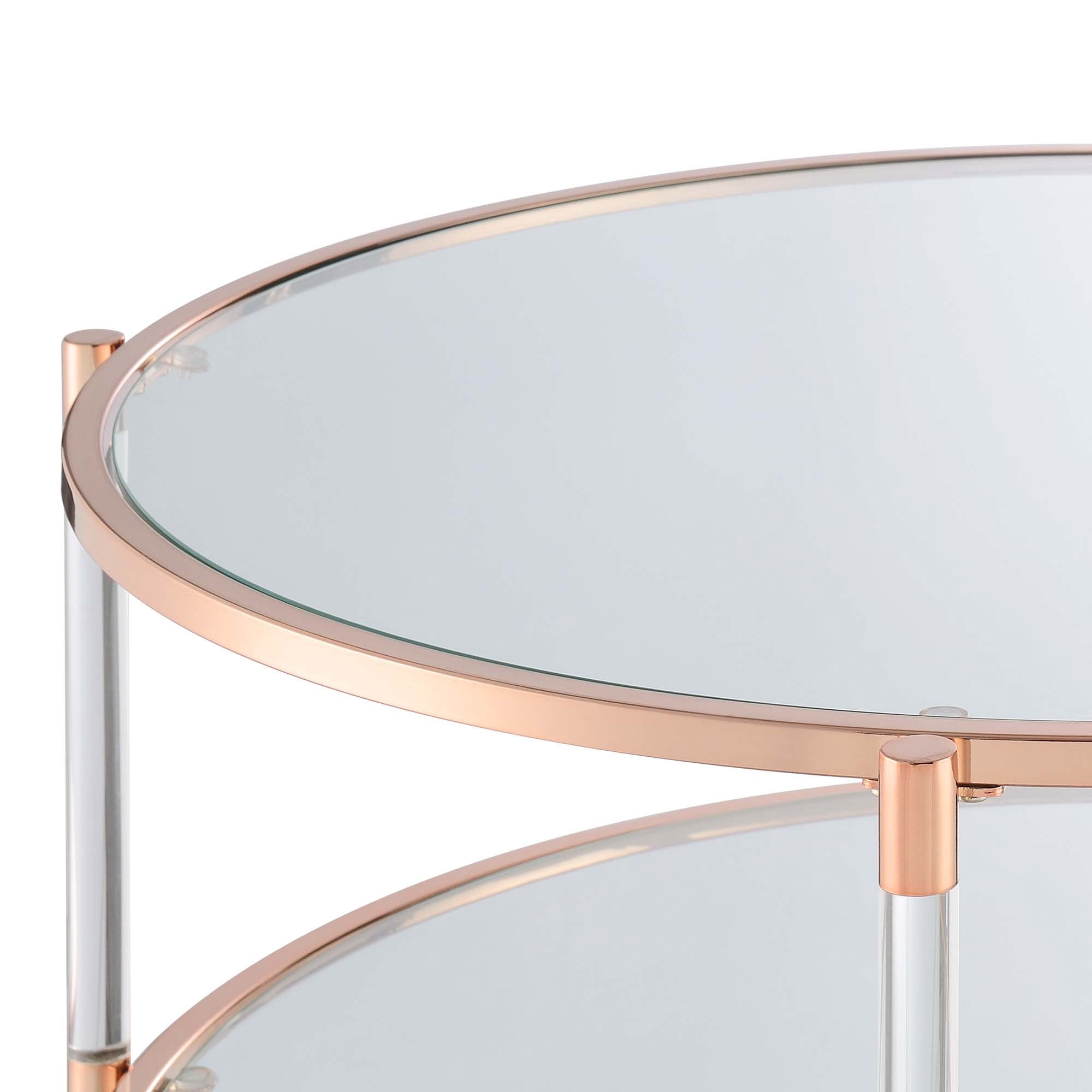Royal Crest Two-Tier Clear Acrylic Glass Coffee Table with Gold and Chrome Frame