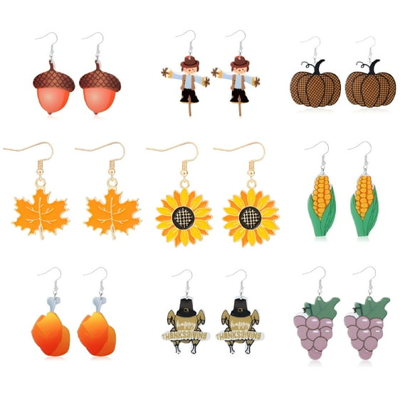 DESIGNICE Fall Earrings Collection for Women; Halloween & Thanksgiving Theme Jewelry Set; Lightweight Autumn Leaves & Candy Corn Earrings; Stylish Holiday Gift for Ladies