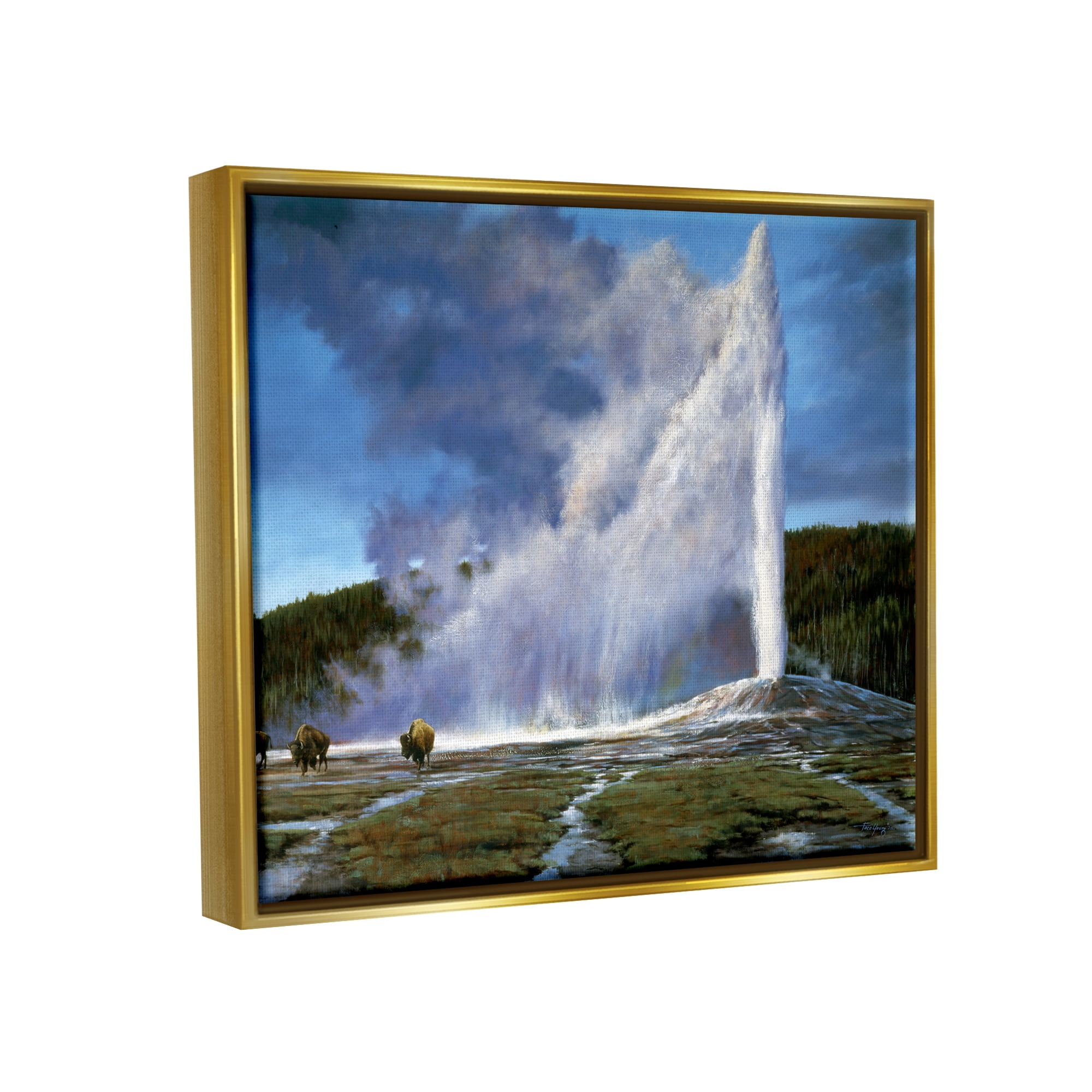 Stupell Industries Old Faithful Geyser Landscape Landscape Photography Gold Floater Framed Art Print Wall Art