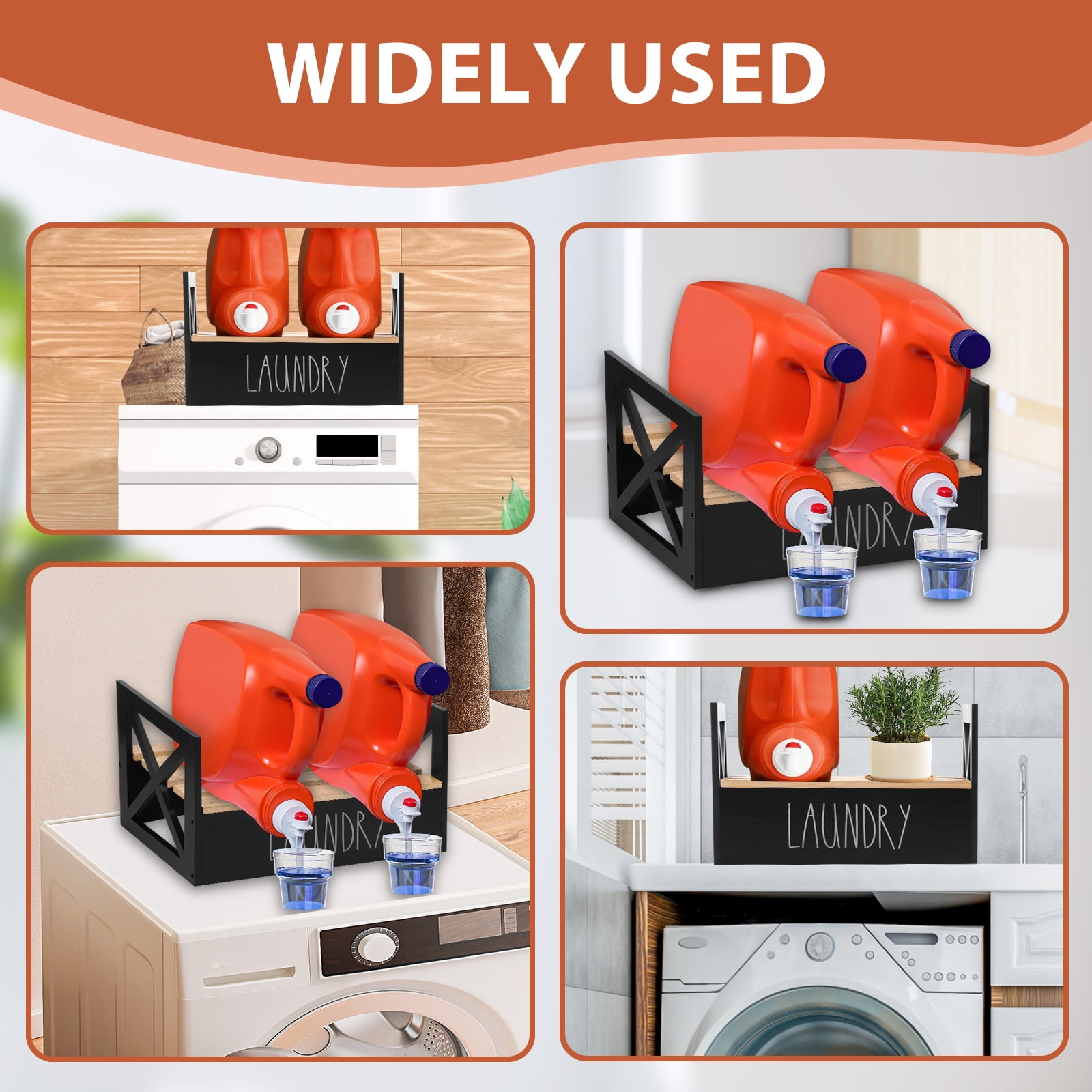 LINFANG Wooden Laundry Detergent Holder Easy Assembly Liquid Soap Storage Organizer Liquid Detergent Stand for Household Cleaning Supplies