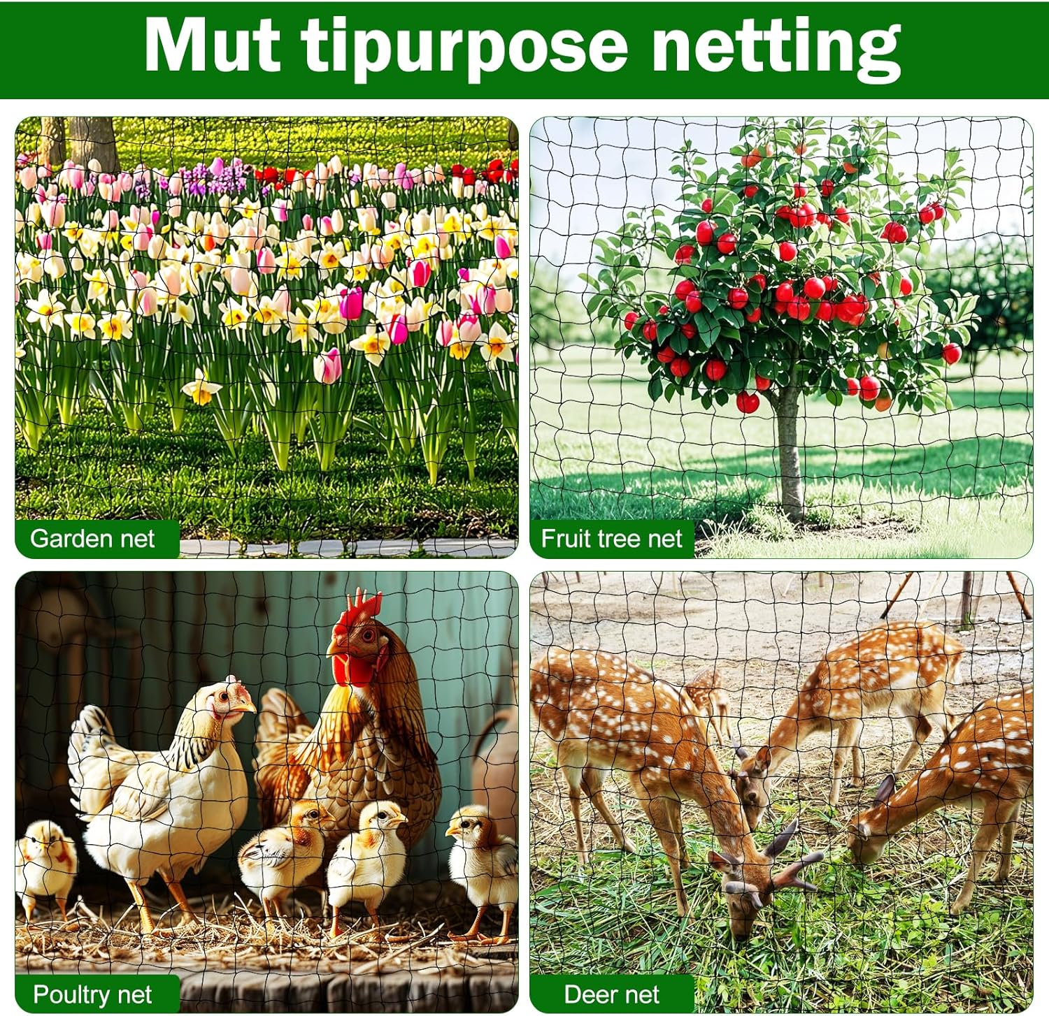 Poultry Netting 50x50 ft, 1" Square Mesh Heavy Duty Chicken Run Net, Garden Netting to Protect Plants, Fruit Trees, Vegetables from Birds, Deer, Pests & Animals for Farm, Orchard, Coop