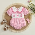 thumbnail image 1 of Barboteuse à Carreaux Brodée de Pâques à Manches Courtes pour Filles Tenue de Bébé, 1 of 6