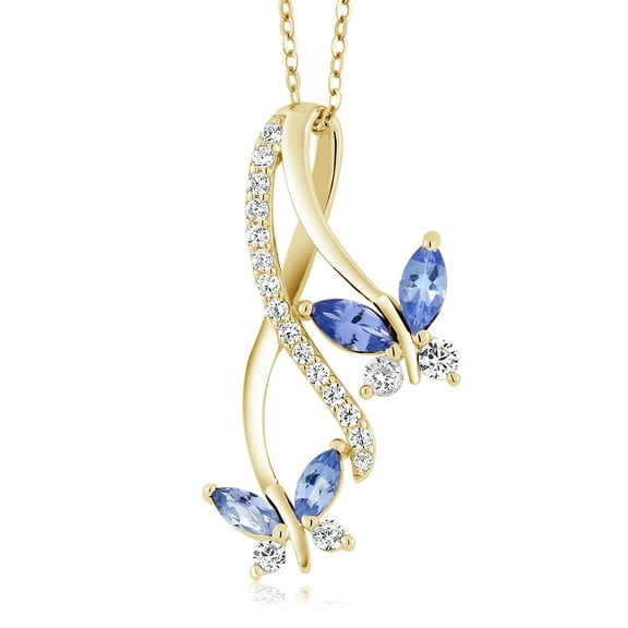 Gem Stone King 1.21 Ct Marquise Blue Tanzanite 18K Yellow Gold Plated Silver Butterfly Infinity Pendant