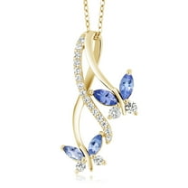 Gem Stone King 1.21 Ct Marquise Blue Tanzanite 18K Yellow Gold Plated Silver Butterfly Infinity Pendant