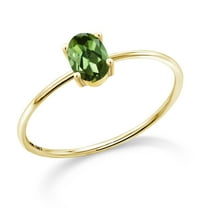 Gem Stone King 10K Yellow Gold Engagement Ring Oval Green Tourmaline 0.50 Ct