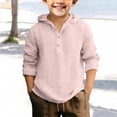 thumbnail image 2 of EnJoCho Boys Cotton Linen Hooded Shirt Long Sleeve Half Button Beach Top Breathable Summer Vacation Surf Style, 2 of 4