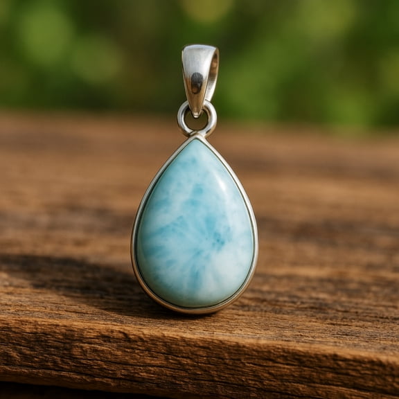 Natural Larimar Pendant, Handmade Jewelry. 925 Solid Silver Pendant, Women Necklace Gift for Her